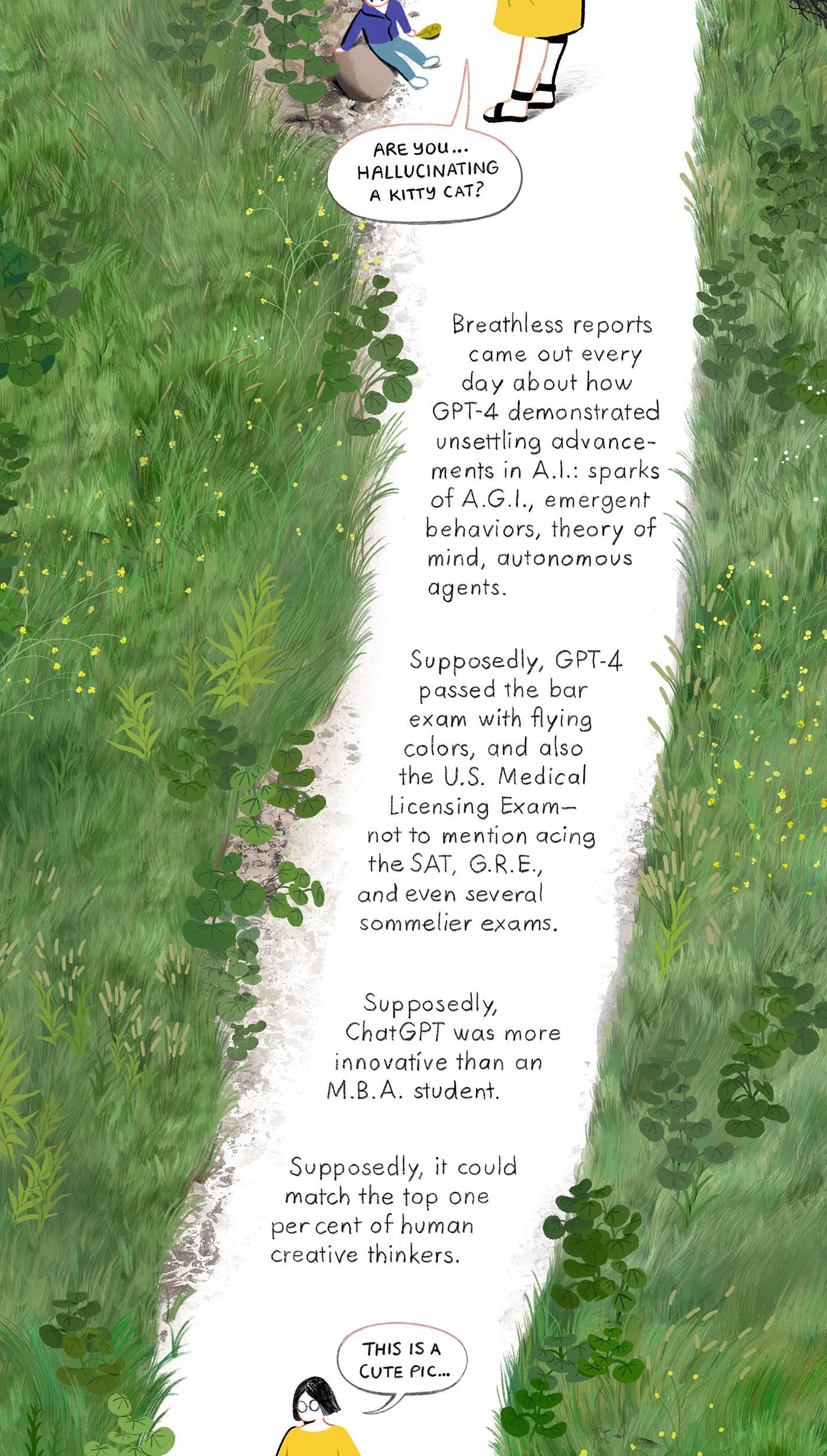 A mother and child walking along a path.